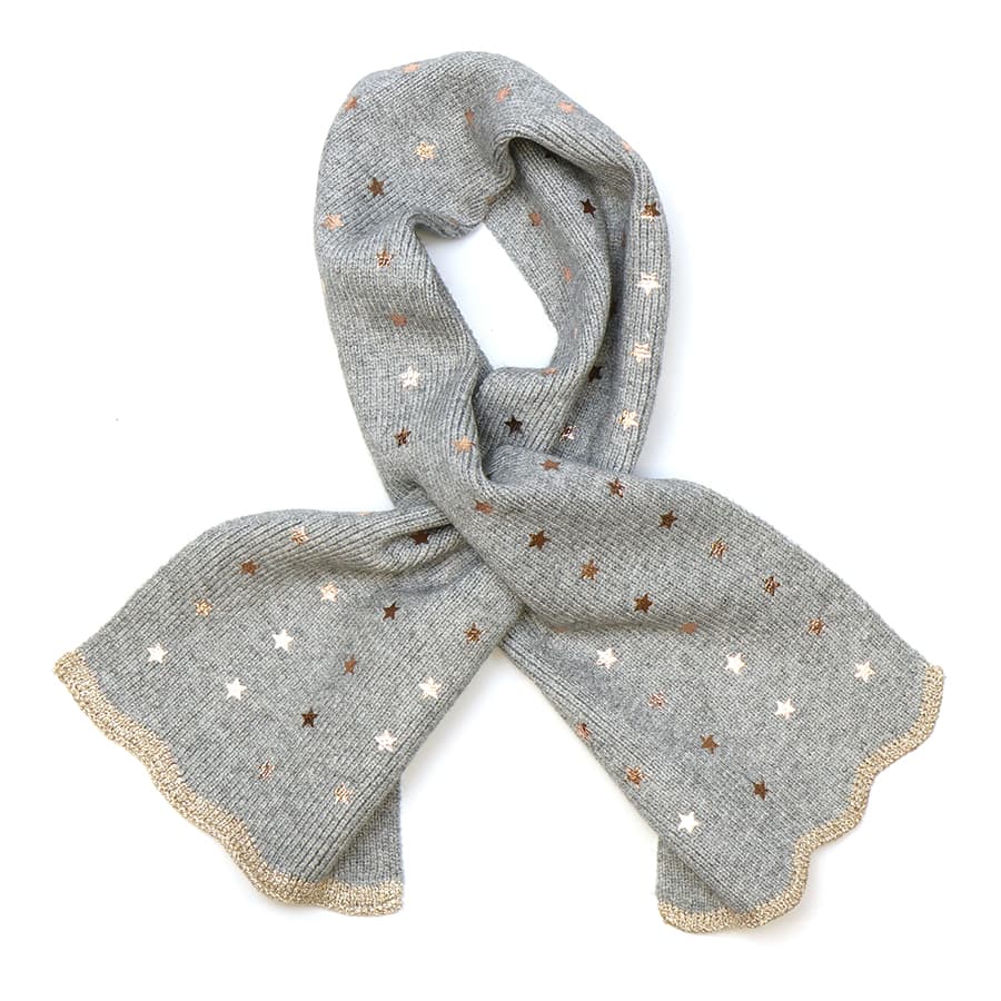 Grey recycled blend metallic stars pull through scarf