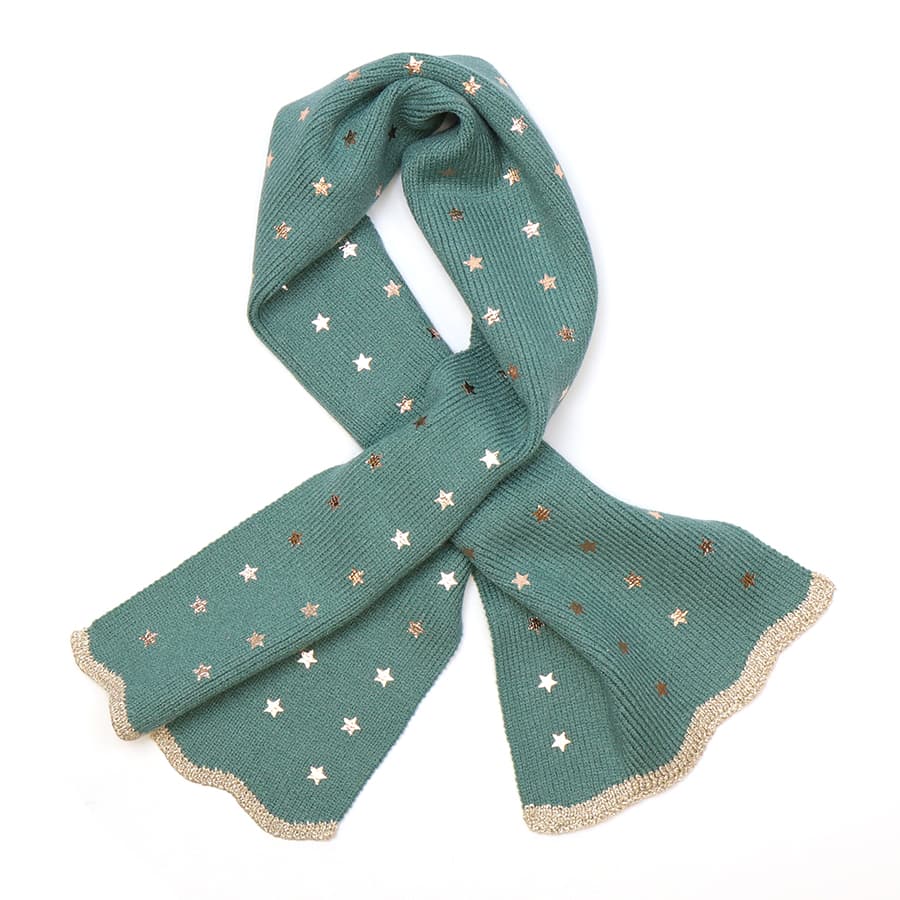 Sea foam recycled blend metallic stars pull through scarf