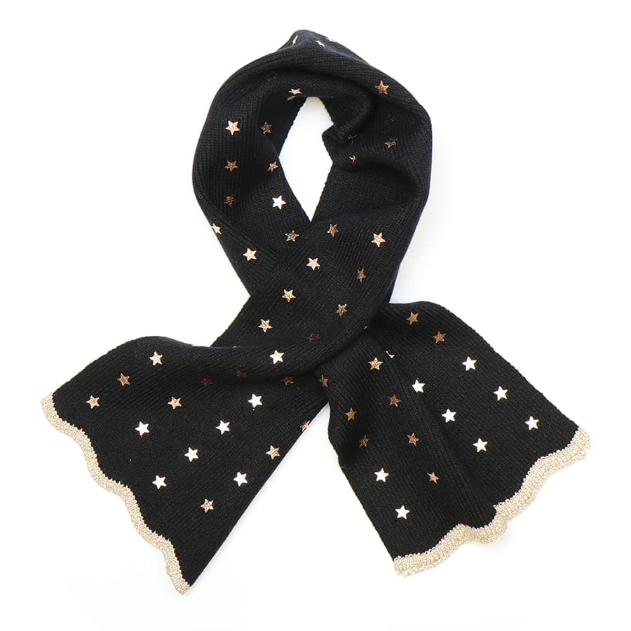 Black recycled blend metallic stars pull through scarf