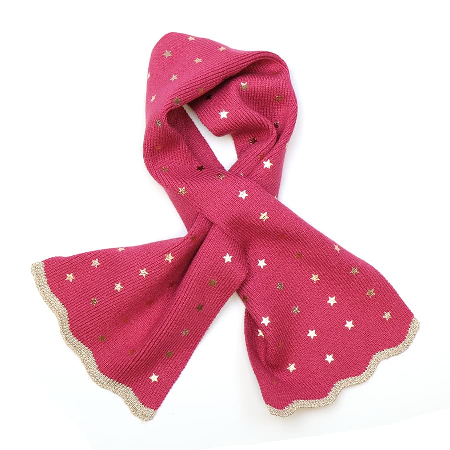 Raspberry recycled blend metallic stars pull through scarf
