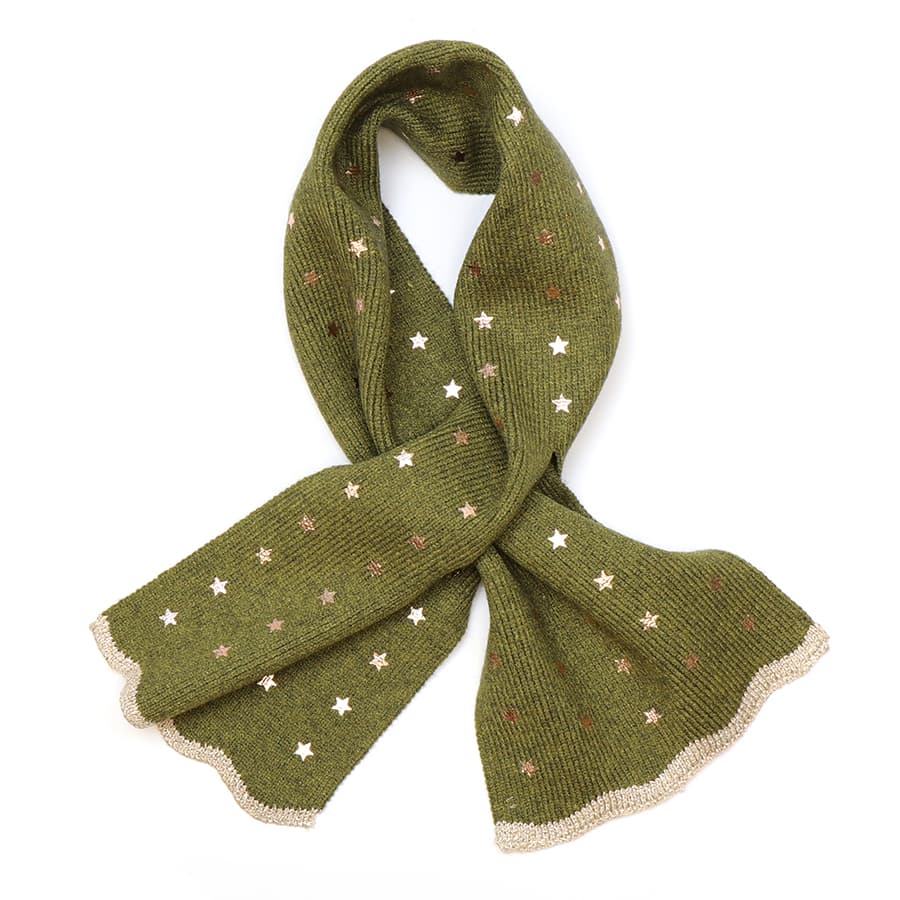 Khaki recycled blend metallic stars pull through scarf
