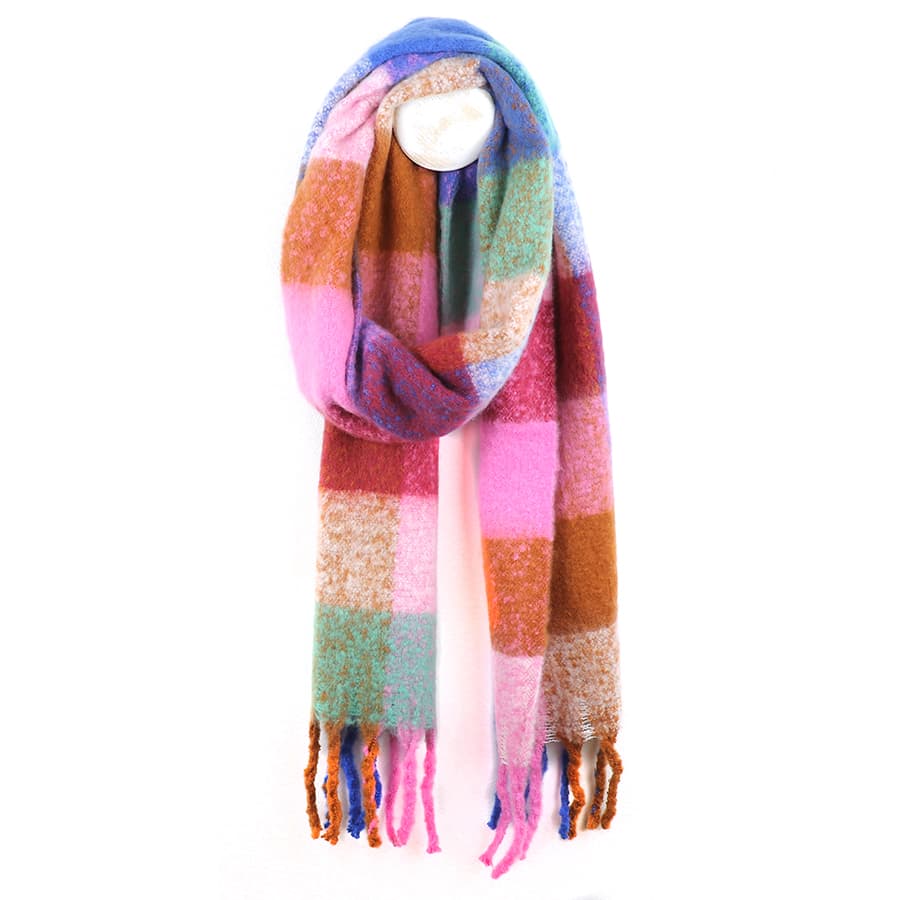 Rust and pink mix recycled blend check scarf