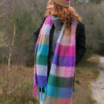 Rust and pink mix recycled blend check scarf