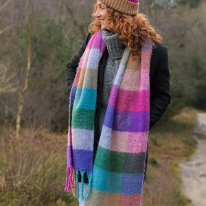 Rust and pink mix recycled blend check scarf