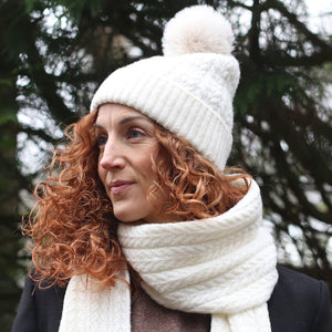 Cream recycled herringbone bobble hat