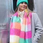 Yellow and pink mix recycled blend check scarf