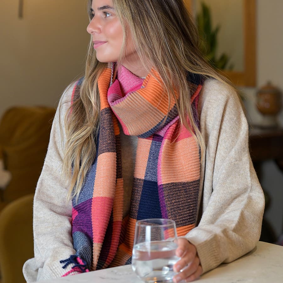 Rust and pink mix crinkle check scarf