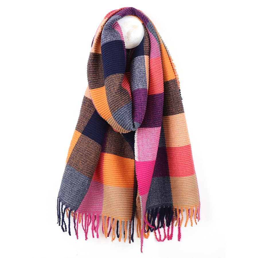 Rust and pink mix crinkle check scarf