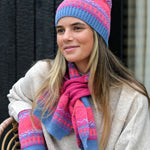 Denim blue and pink fair isle pull through scarf