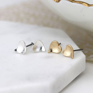 Silver and gold plated heart stud earring set 3224