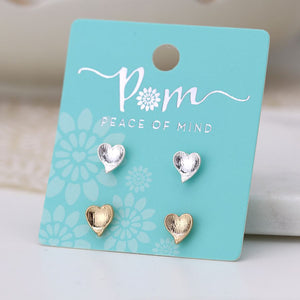 Silver and gold plated heart stud earring set 3224