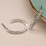 Silver plated crystal inset open hoop earrings 3864