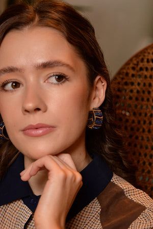 BLUE BEADED HOOP EARRINGS