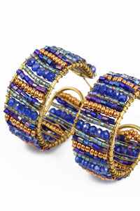 BLUE BEADED HOOP EARRINGS
