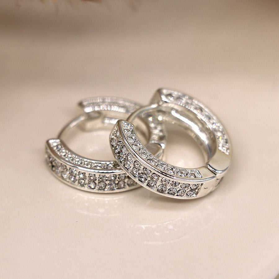 Silver plated chunky crystal set hoop earrings 3960
