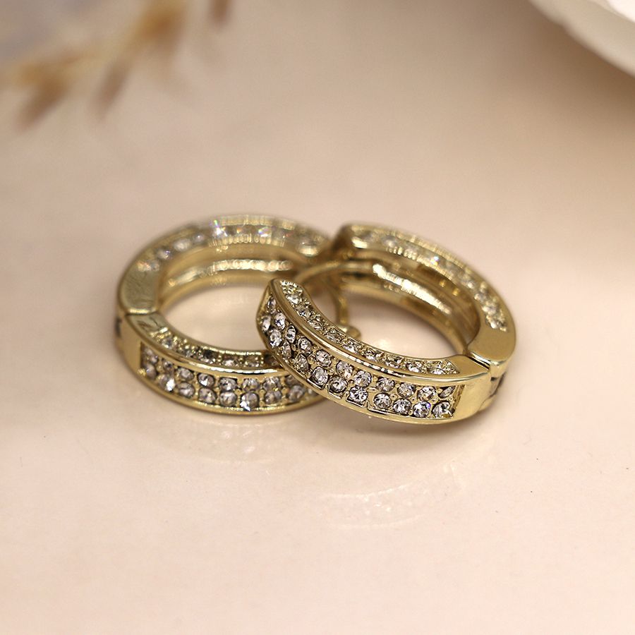 Golden chunky crystal set hoop earrings 3961