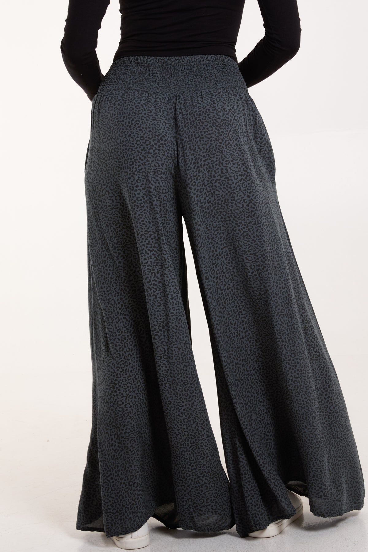 ELASTICATED WAIST LEOPARD WIDE LEG TROUSER