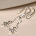 Silver plated fine chain and sparkle star drop earrings 3872