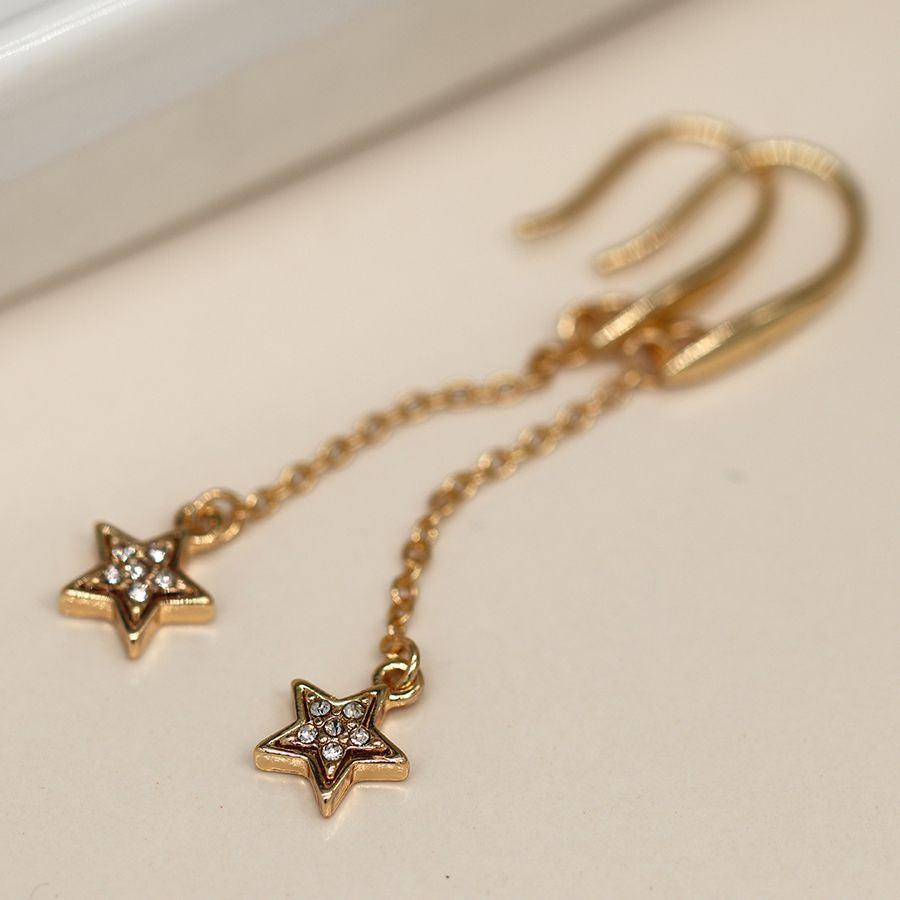 Golden fine chain and sparkle star drop earrings 3873