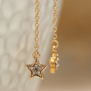 Golden fine chain and sparkle star drop earrings 3873