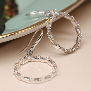 Silver plated linked crystals circle earrings 3884