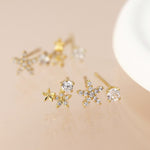Golden flower mix stud earring set