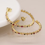 Golden red and black crystal hoop earrings