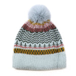 Pale blue mix multi knit bobble hat