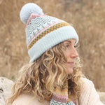 Pale blue mix multi knit bobble hat