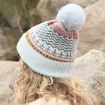 Pale blue mix multi knit bobble hat