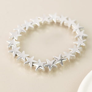 Silver plated worn stars stretch bracelet