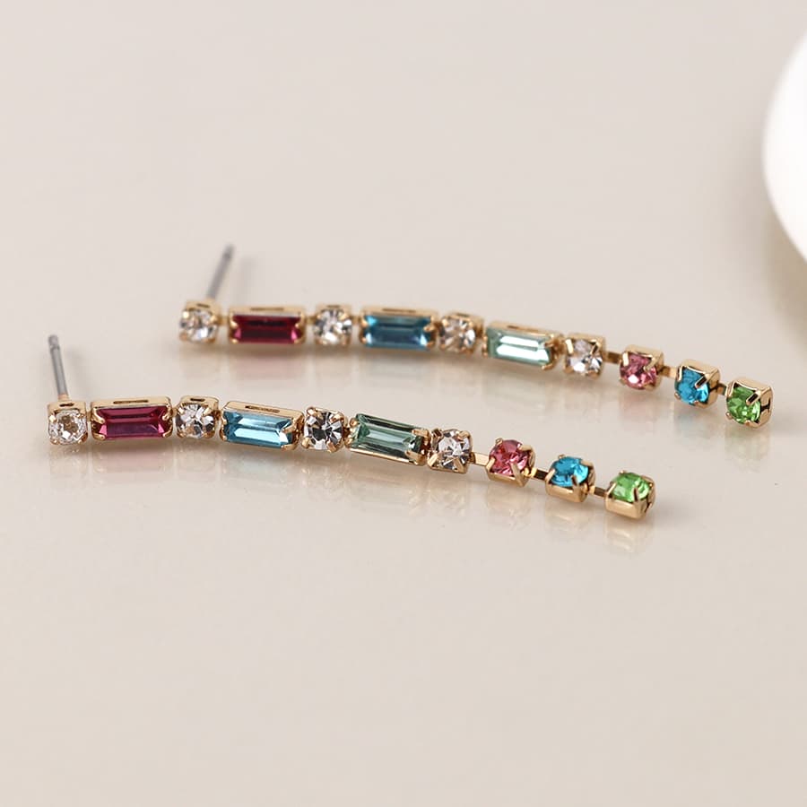 Golden multicolour crystal strand earrings