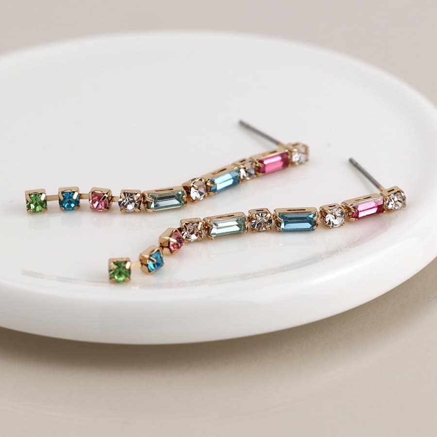 Golden multicolour crystal strand earrings
