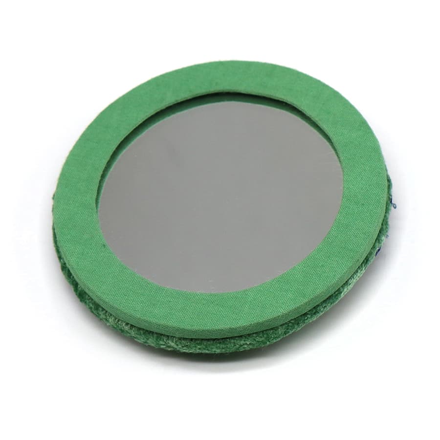 Green floral and badger embroidered velvet compact mirror