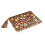 Fawn embroidered pheasant velvet zip purse