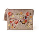 Fawn embroidered pheasant velvet zip purse