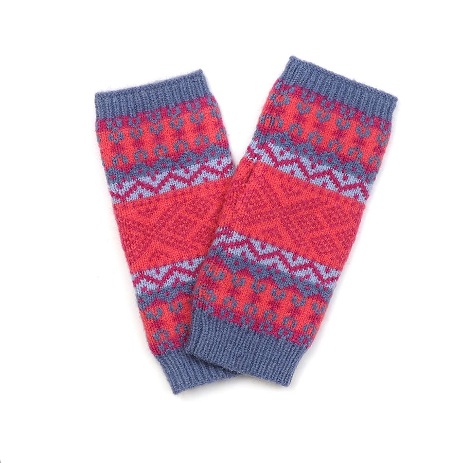 Pink and blue mix fair isle wrist warmers