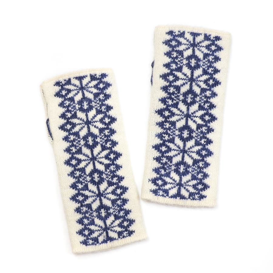 Blue and cream scandi starflower wrist warmers