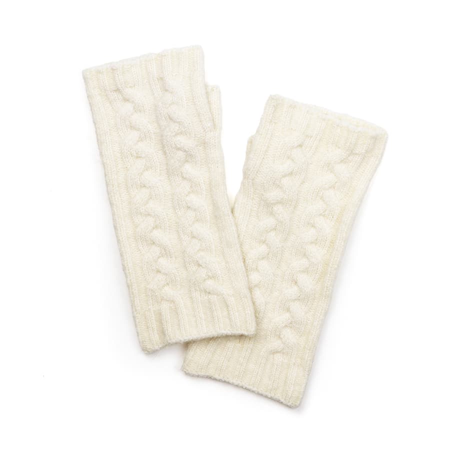 Cream cable knit recycled wrist warmers