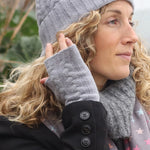 Grey cable knit recycled wrist warmers