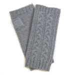 Grey cable knit recycled wrist warmers