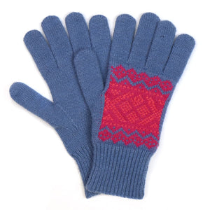 Pink and blue mix fair isle gloves