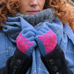 Pink and blue mix fair isle gloves