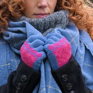 Pink and blue mix fair isle gloves