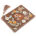 Buff sleeping dormouse embroidered velvet zip purse