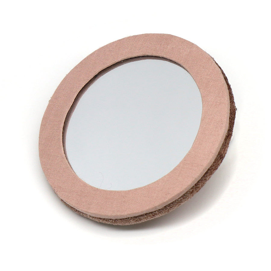 Buff sleeping dormouse embroidered velvet compact mirror