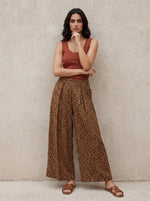 Caramel Metallic Leopard Wide-Leg Trousers