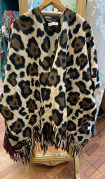 Women’s Leopard Print Cape Poncho with Fringe
