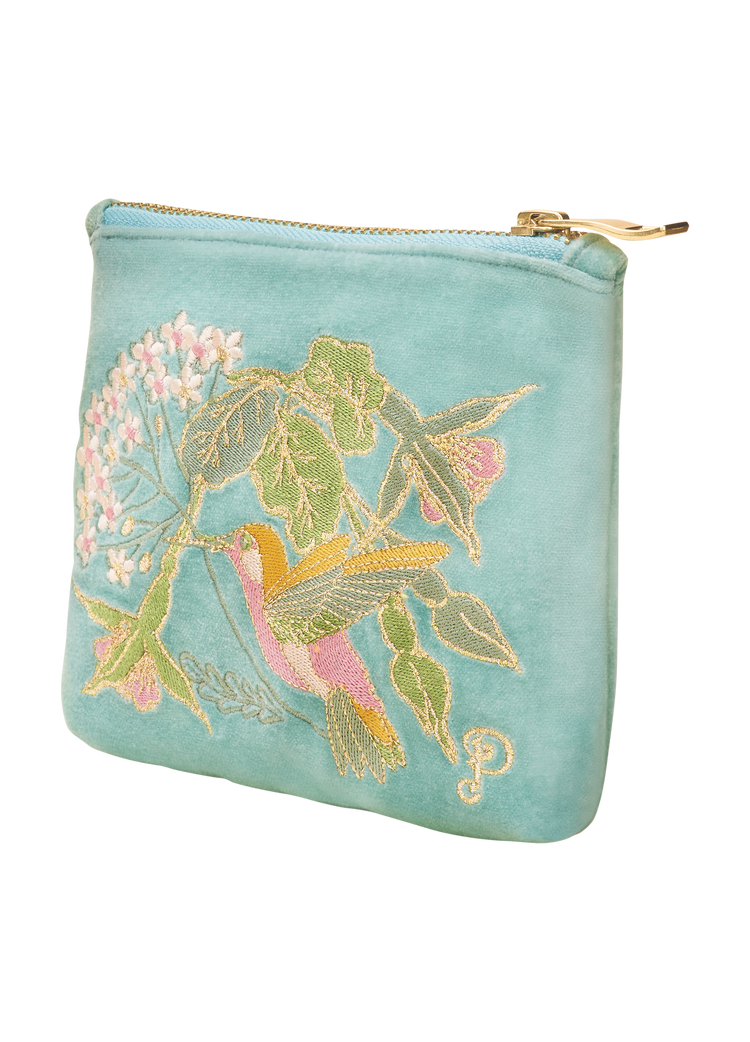 VELVET EMBROIDERED MINI POUCH Hummingbird