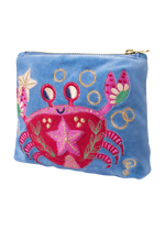 VELVET MINI POUCH - SEAFARING CRAB - CORNFLOWER